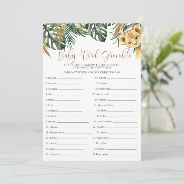 Invitation Safari Baby Word Scramble Baby shower Jeu (Debout devant)