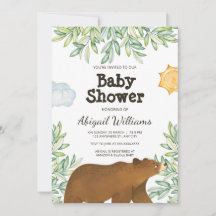 Safari Bear Greenery Baby shower d'aquarelle