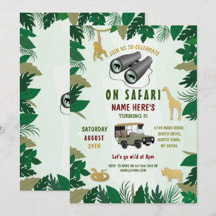 Invitation Safari Birthday Party Animaux sauvages Truck Jungl