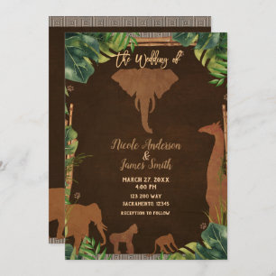 Invitation Safari Brown Jungle Zoo Animaux Mariage moderne