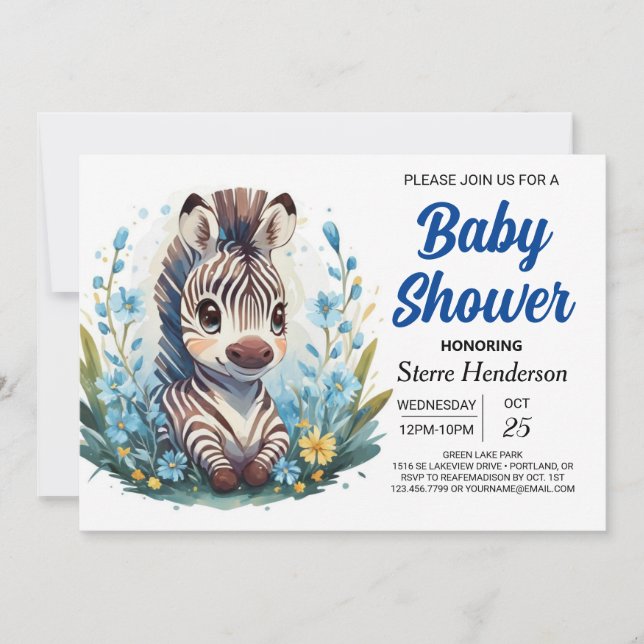 Invitation Safari Chic Magic Zebra Boy Baby shower (Devant)