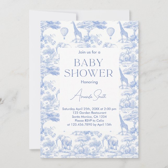 Invitation Safari Chinoiserie Toile de Jouy baby shower (Devant)