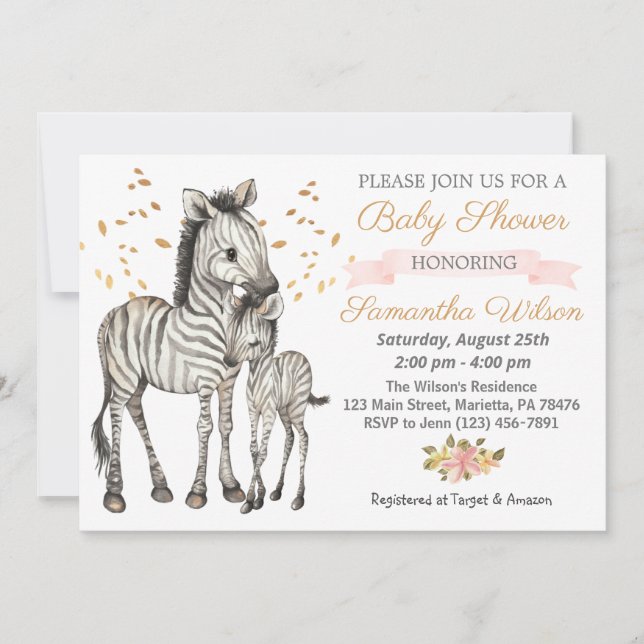 Invitation Safari Cute Baby Zebra Wild Baby shower (Devant)