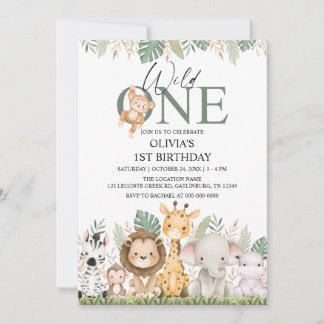 Invitation Safari d'Anniversaire Animaux de la Jungle 1ère an