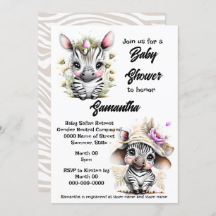 Invitation safari dans la jungle zébrée baby shower animaux s