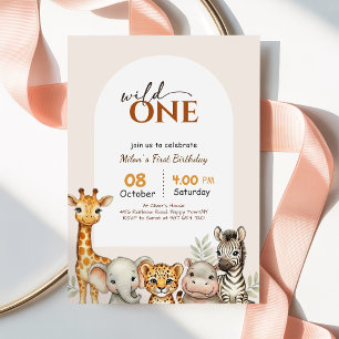 Invitation Safari d'arch Animal Fille Garçon 1er Anniversaire
