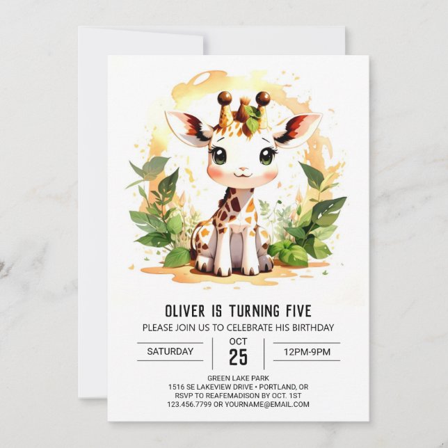 Invitation Safari de bébé Giraffe Anniversaire (Devant)