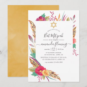 Invitation Safari de fleurs à l'aquarelle pour Bat Mitzvah