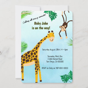 Invitation Safari de girafe et de singe ou fête d'animaux de