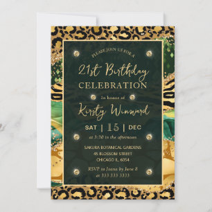 Invitation Safari de la Jungle Verte Pailleté Agate 21e Anniv
