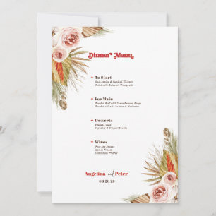 Invitation Safari Desert Boho Flowers Menu Mariage