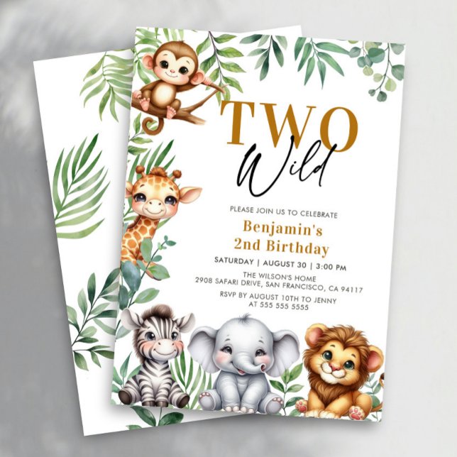 Invitation Safari deux sauvages | Jungle Animaux Boy 2e anniv (Créateur téléchargé)