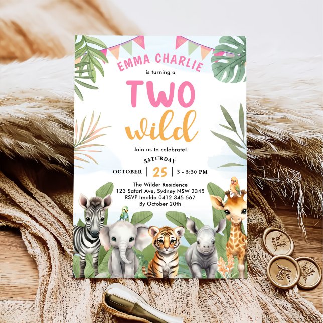 Invitation Safari Deux Wild 2e anniversaire (Créateur téléchargé)