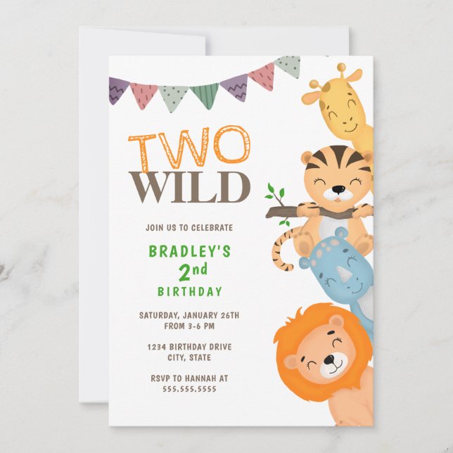 Invitation Safari Deux Wild 2e anniversaire (Devant)