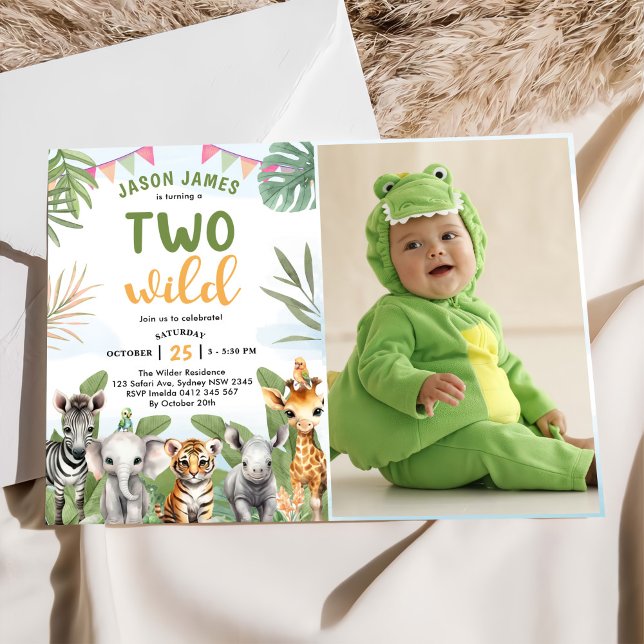 Invitation Safari Deux Wild 2e Boy Photo Anniversaire (Créateur téléchargé)