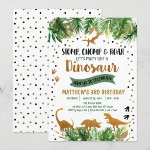 Invitation Safari Dinosaur Green & Gold