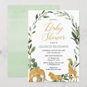 Invitation Safari d'or vert neutre pour les femmes eucalyptus