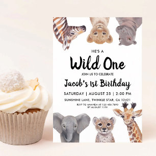 Invitation Safari d'Un Fou Zoo Animaux Premier Anniversaire