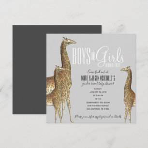 Invitation safari en girafe GENRE REVEAL baby shower jumeau I