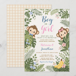 Invitation Safari Fille ou Garçon Singe Mignon Révélation du
