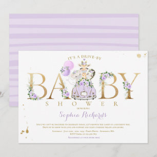 Invitation Safari Floral Violet Animaux Conduits Par Baby sho