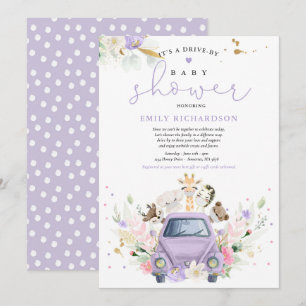 Invitation Safari Floral Violet Animaux Conduits Par Baby sho