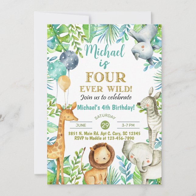 Invitation Safari Fourever Wild boy 4ème anniversaire invitat (Devant)