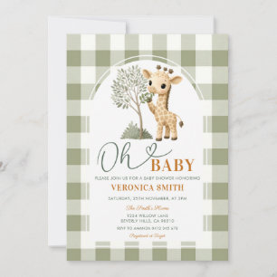 Invitation Safari Girafe Jungle Baby Shower Vert Gingham