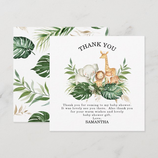Invitation Safari Green Foliage Genre Baby shower Neutre (Devant / Derrière)