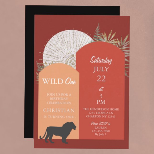 Invitation Safari Jungle Africaine Lion Wild One (Créateur téléchargé)