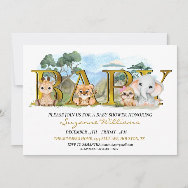 Invitation Safari Jungle Afrique Baby shower animal (Devant)