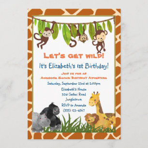 Invitation Safari Jungle Animal Thème Anniversaire Fête Invit