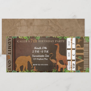 Invitation Safari Jungle Animaux Brown Billet d'anniversaire