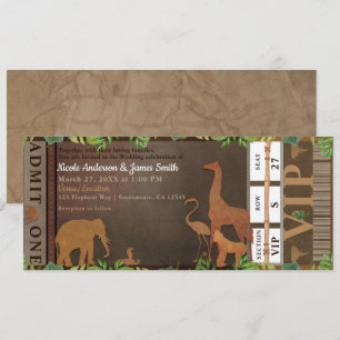 Invitation Safari Jungle Animaux Brown Mariage Billet