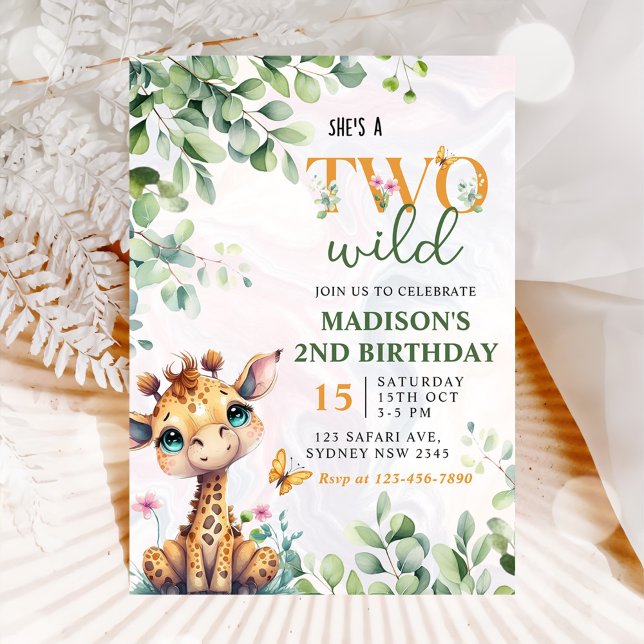 Invitation Safari Jungle Animaux Deux Sauvages 2e Anniversair (Créateur téléchargé)