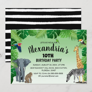 Invitation Safari Jungle Animaux Enfants Fête d'anniversaire