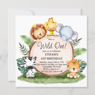 Invitation Safari Jungle Animaux Fête 1er Anniversaire Wild O