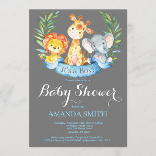 Invitation Safari Jungle Animaux garçon Baby shower Invitatio