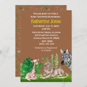 Invitation Safari Jungle Animaux garçon Baby shower Invitatio
