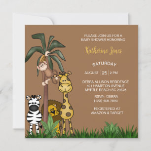 Invitation Safari Jungle Animaux garçon Baby shower Invitatio