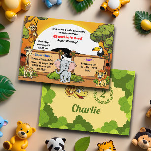 Invitation Safari Jungle Animaux joli dessin animé Anniversai