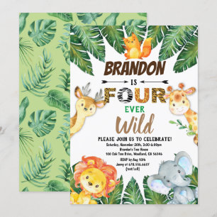 Invitation Safari Jungle Animaux Quatre Ever Wild 4e annivers