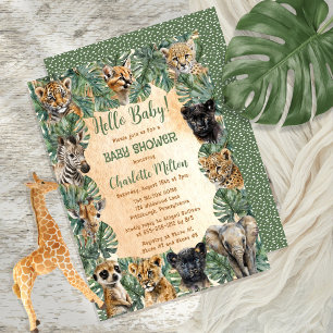 Invitation Safari Jungle Animaux sauvages Bonjour Baby shower