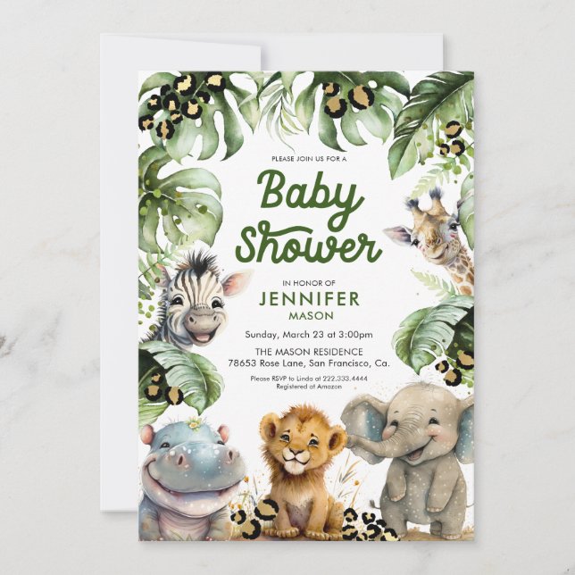 Invitation Safari Jungle Baby shower neutre genre (Devant)