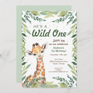 Invitation Safari Jungle Giraffe Wild One fête d'anniversaire