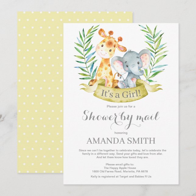 Invitation Safari Jungle Girl Baby shower par la poste (Devant / Derrière)