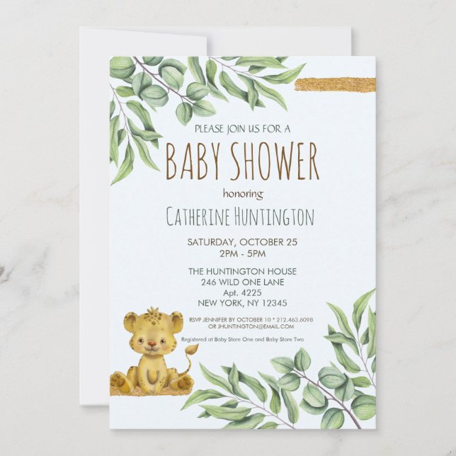 Invitation Safari Jungle Lion Livres pour le Baby shower (Devant)