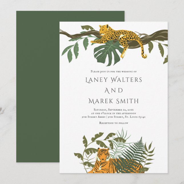 Invitation Safari Jungle Mariage animal (Devant / Derrière)
