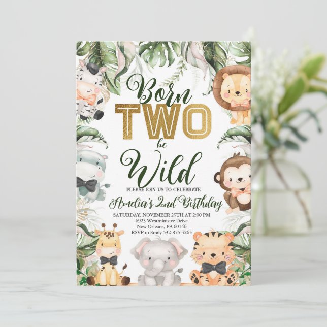 Invitation Safari Jungle Né Deux Be Wild Anniversaire (Debout devant)