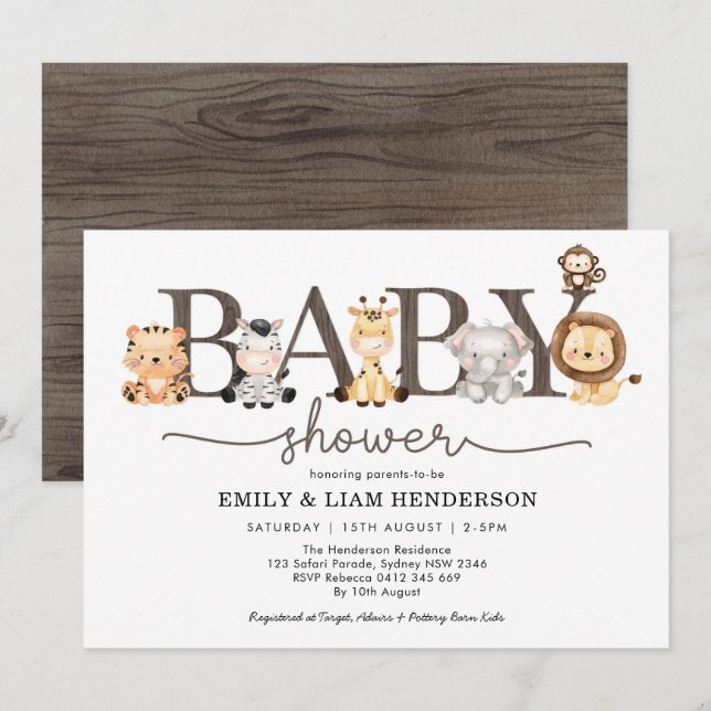 Invitation Safari Jungle sauvage Baby shower d'animaux sauvag (Devant / Derrière)